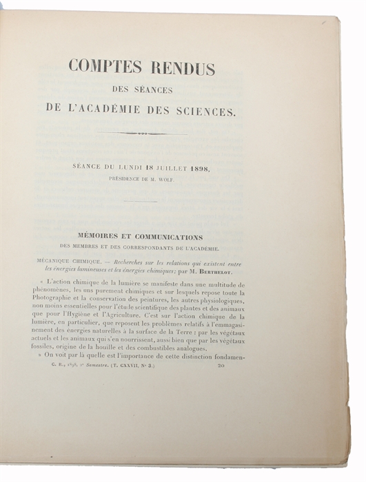 Sur une substance nouvelle radio-active dans la pechblende. Note de M.P. Curie et de Mme S. Curie, préséntée par M. Becquerel. (And) Sur une nouvelle substance fortement radio-active, contenue dans le pechblende. Note de M.P. Curie, de Mme P. Curie et ...