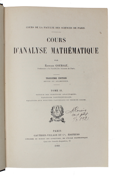 Cours D'Analyse Mathématique. 3 tomes.