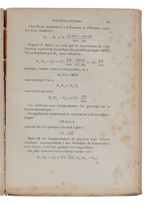 La Chaleur. Lecons Élémentaires sur la Thermometrie, la Calorimétrie, La Thermodynamique, et la Dissipation de L'Énergie. Edition francaise, d'apres la huitieme edition anglaise., par Georges Mouret. Prècédée d'une préface par M.A. Potier.