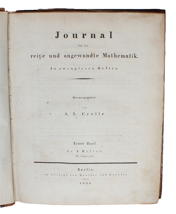 (7 papers in "Crelle's Journal":) 1. Untersuchung der Functionen zweier unabhängig veränderlichen Grössen x und y, wie f(x,y), welche die Eigenschaft haben, dass f(z, f(x,y)) eine symmetrische Function von z,x und y ist. - 2. Beweis der Unmöglichkeit ...