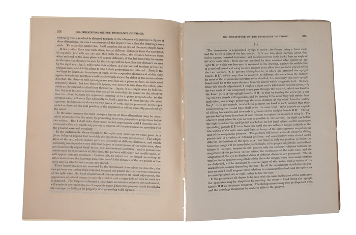 Contributions to the Physiology of Vision.- Part the First. On some remarkable, and hitherto unobserved, Phenomena of Binocular Vision. Received and Read June 21, 1838. (+) The Bakerian Lecture. - Contributions to the Physiology of Vision. Part the Se...