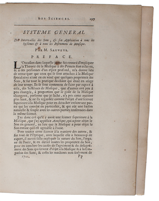 Systeme général des Intervalles des Sons, & son Application à tous les Systèmes & à tous les Instrumens de Musique. Par M. Sauveur.