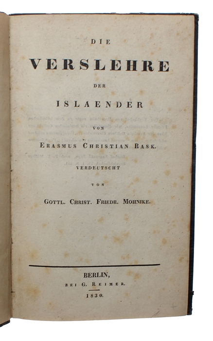 Die Verslehre der Islaender. Verdeutscht von Gottl. Christ. Friedr. Mohnike.