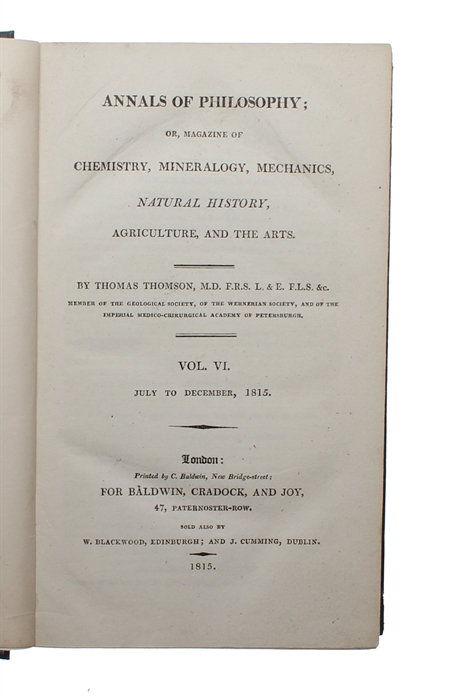 On the Relation between the Specific Gravities of Bodies in their Gaseous State and the Weight of their Atoms. (+) Correction of a Mistake in the Essay on the Relation between the Specific Gravities of Bodies in their Gaseous State and the Weights of ...