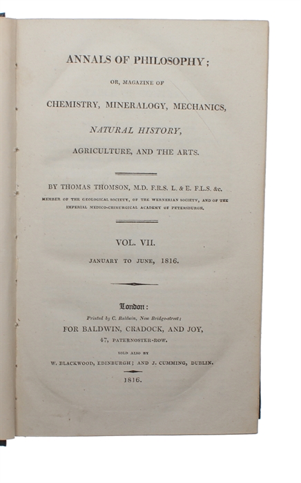 On the Relation between the Specific Gravities of Bodies in their Gaseous State and the Weight of their Atoms. (+) Correction of a Mistake in the Essay on the Relation between the Specific Gravities of Bodies in their Gaseous State and the Weights of ...