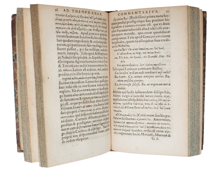 Charakteres ethici, sive Descriptiones Graece. Isaacus Casaubonus recensuit, in Latinum sermonem vertit, et libro commentario illustravit. Cum duplici INDICE: altero rerum & verborum. altero auctoum utriusque linguae.