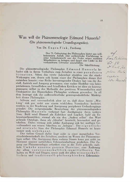 Was will die Phänomenologie Husserls? Sonderdruck aus "Die Tatwelt", Band X, heft 1.