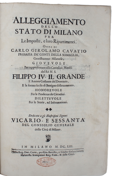 Alleggiamento dello Stato di Milano per le imposte, e loro ripartimenti.