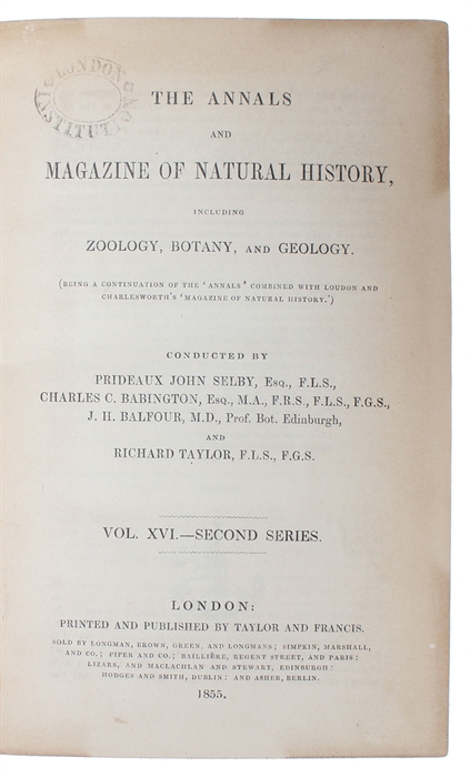 On the Law which has Regulated the Introduction of New Species. [In: The Annals and Magazine of Natural History. Second Series, Volume 16].