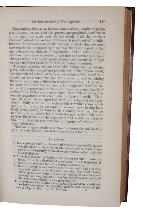 On the Law which has Regulated the Introduction of New Species. [In: The Annals and Magazine of Natural History. Second Series, Volume 16].