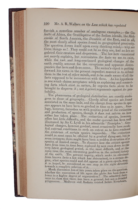 On the Law which has Regulated the Introduction of New Species. [In: The Annals and Magazine of Natural History. Second Series, Volume 16].