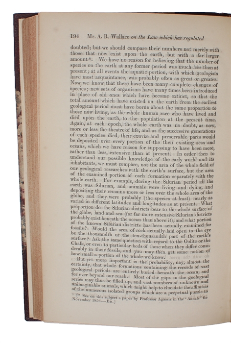 On the Law which has Regulated the Introduction of New Species. [In: The Annals and Magazine of Natural History. Second Series, Volume 16].
