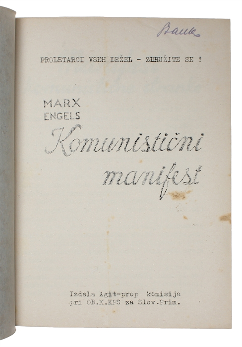 Komunisticni manifest. [i.e. "The Communist Manifesto"].