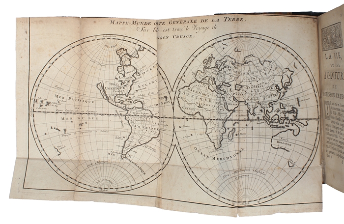 La vie et avantures surprenantes de Robinson Crusoe... Traduit de l'anglois. 3 tomes (Tome premier: Seconde Edition). Aved figures.