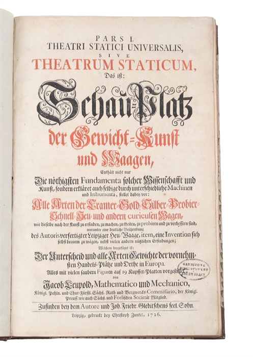 Theatrum Machinarum Generale. Schau=Platz des Grundes Mechanischer Wissenschaften...   Alles mit viel nütlichen Anmerkungen und besonderen neuen Inventionibus und Machinen vermehret, und mit vielen Figuren deutlich vor Augen gestellet... Bd. 1-9 (von 10)