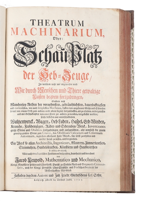 Theatrum Machinarum Generale. Schau=Platz des Grundes Mechanischer Wissenschaften...   Alles mit viel nütlichen Anmerkungen und besonderen neuen Inventionibus und Machinen vermehret, und mit vielen Figuren deutlich vor Augen gestellet... Bd. 1-9 (von 10)