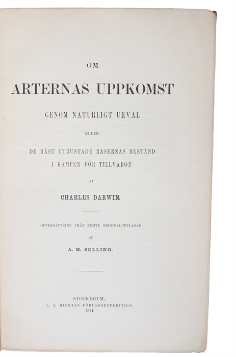 Om Arternes Oprindelse ved Kvalitetsvalg (Danish) + Arternes Oprindelse gjennem naturligt Udvalg (Norwegian) + Om Arternas Uppkomst genom naturligt Urval (Swedish).