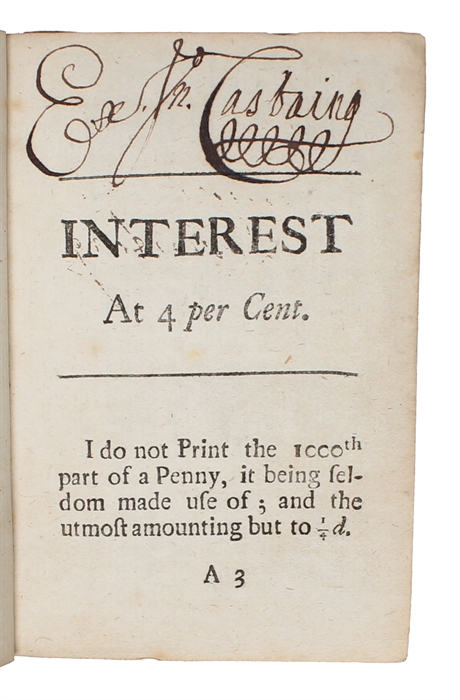 An interest-book at 4, 5, 6, 7, 8 per C. from 1000 l. to 1 l. for 1 day to 92 days, and for 3, 6, 9, 12 months. Exactly examined by John Castaing.