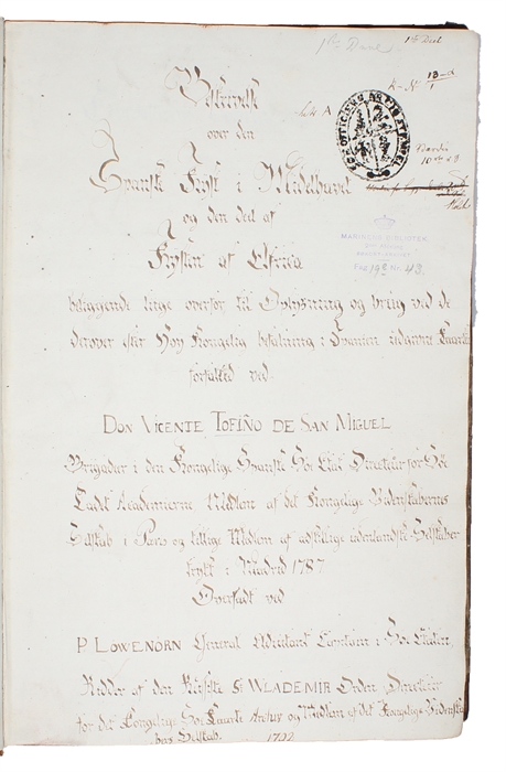 Beskrivelse over den Spanske Kyst i Middelhavet og den Deel af Kysten af Afrika beliggende lige overfor til Oplysning og Brug ved de derover efter den Kongelige Befaling i Spanien [i.e. English: "Description of the Spanish Mediterranean coast and the...