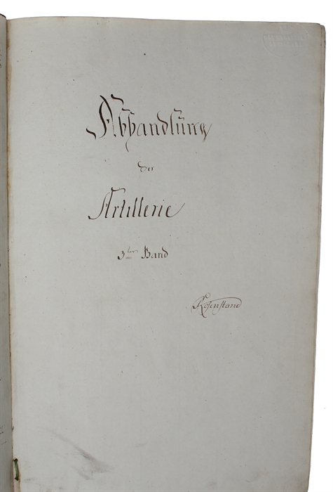 In 4 Theile: 1. Einleitung. - 2. Erstes Hauptstück. Von den Kanonen. - 3. Zweites Hauptstück.
Von den Kanonen Lafetten. - 4. Drittes Hauptstück. Ladezeug und übringem Zubehör. 3 Bde