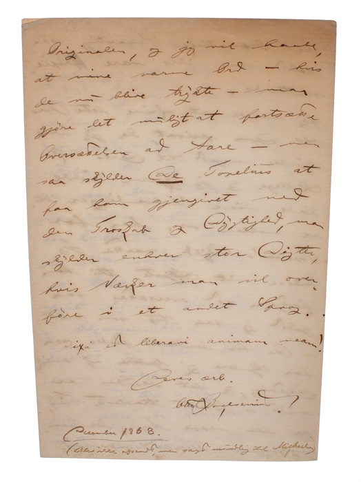 Egenhændigt brev til "Hr. Boghandler Michaelsen" signeret "Otto Borchsenius". 