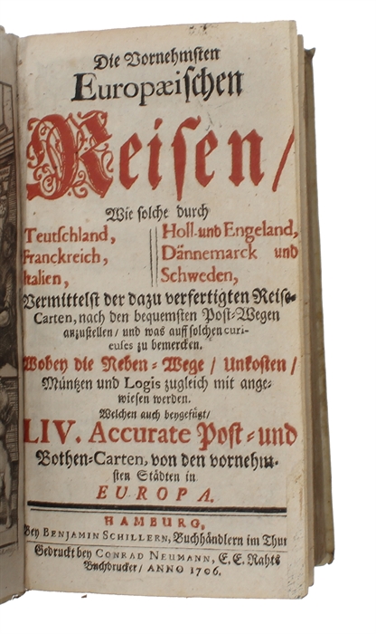 Die vornehmsten europaeischen Reisen wie solche durch Deutschland, Franckreich, Italien, Holl-und Engeland, Dännemarck und Schweden, vermittelst der darzu verfertigten Reise-Carten nach den bequemsten Post-Wegen anzustellen...