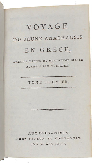 Voyage du jeune Anacharsis en Grèce vers le milieu du quatrième siècle avant l'ère vulgaire. 9 vols.