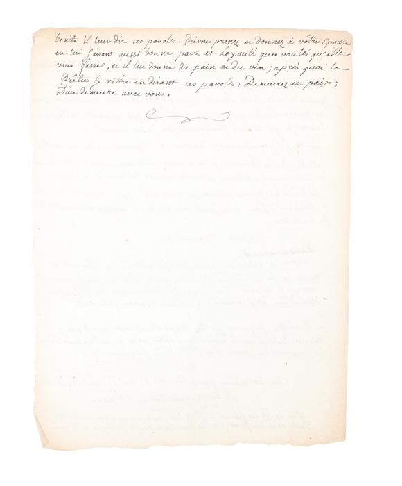 Original handwritten manuscript-leaf in Rousseau's hand constituting in a series of notes on marriage from the "Rituel de Chartres" (printed in Paris in 1531). 