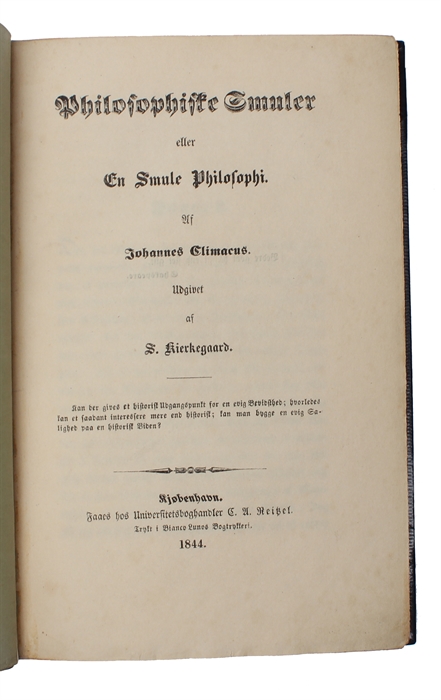 Philosophiske Smuler eller En Smule Philosophie. Udgivet af Søren Kierkegaard.
