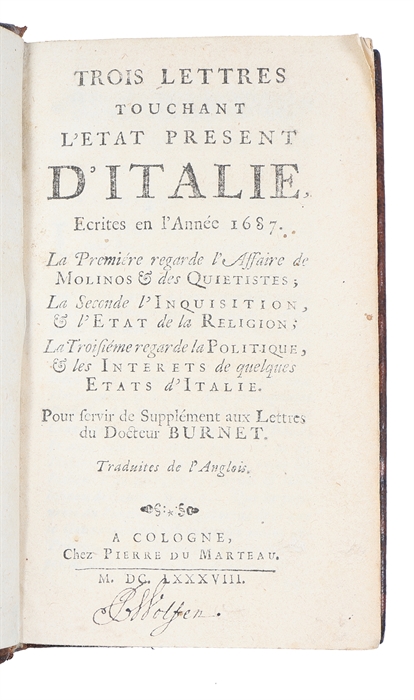 Trois lettres touchant l'etat present d'Italie, ecrites en l'année 1678.