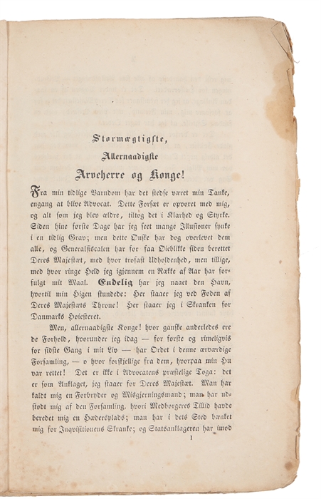 Forsvarstale, holdt for Høiesteret i den mod ham anlagte Generalfiscal=Action, Onsdagen d. 19de Jan. 1842.