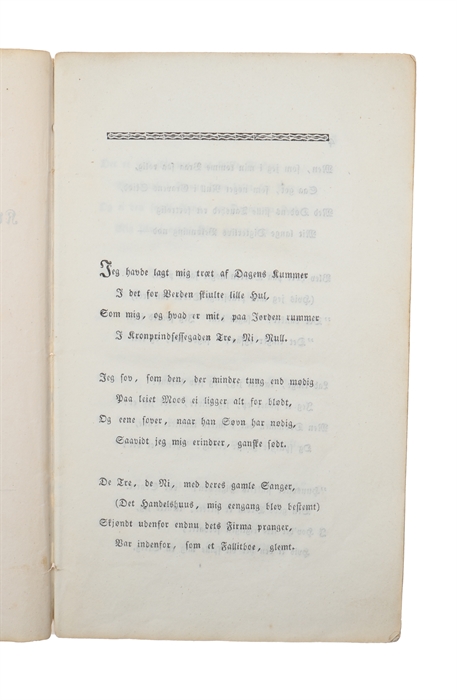 Drømmen i Kronprinsessegaden No 390, Natten før den 28de October. En dansk Fortælling, Af Salig Baggesen. + Den opstandne Sang. Et Blomst. Hendes Kongelige Høihed Kronprindsesse Caroline helliget den 28de October.