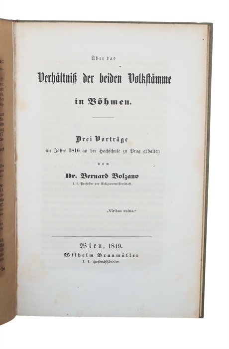 Über das Verhältniss der beiden Volkstämme in Böhmen. Drei Vorträge im Jahre 1816 an der Hochschule zu Prag gehalten