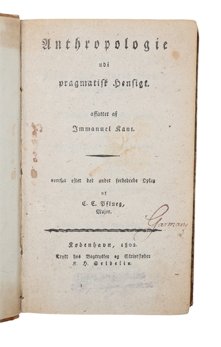 Anthropologie udi pragmatisk Hensigt. Oversat efter det andet forbedrede Oplag af C. E. Pflueg.