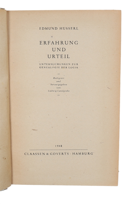 Erfahrung und Urteil, Untersuchungen zur Genealogie der Logik