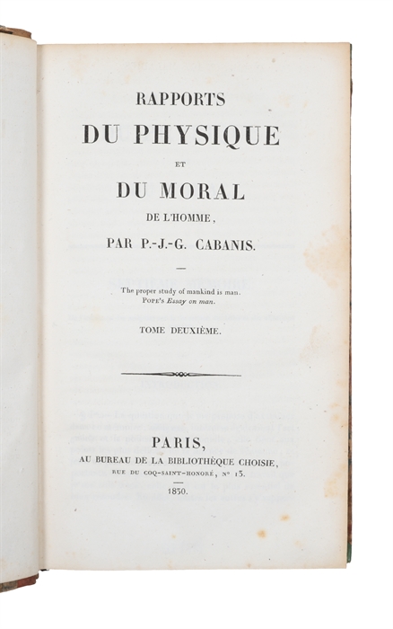 Rapports du physique et du moral de l'homme. 2 vols. 