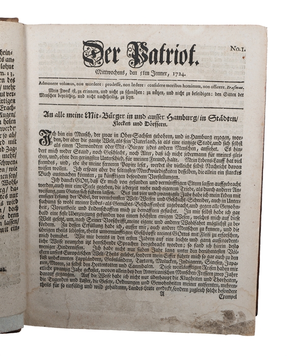 Des Reformirten hamburgischen Patrioten erstes - zweytes Stück. (No. 1 - 156).