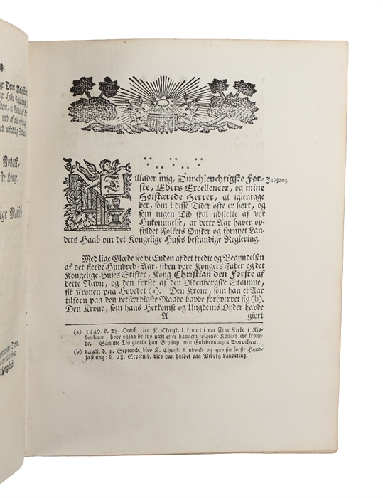 Stamme-Faderens for det kongelige Oldenborgske Hus, Koning Christian den Førstes udødelige Ihukommelse fornyet udi en Jubel-Tale, holden den 15. November 1749 paa Charlottenborg i det kongl. danske Selskab til det nordiske Sprogs og Historiens Forbedr...