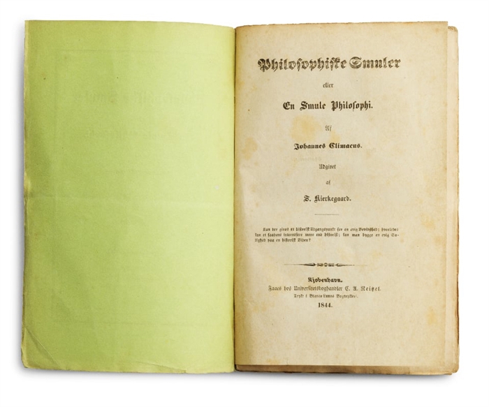 Philosophiske Smuler eller en Smule Philosophi. Af Johannes Climacus. Udgivet af S. Kierkegaard.