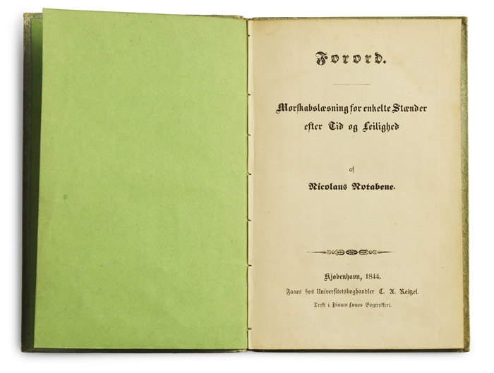 Forord. Morskabslæsning for enkelte Stænder efter Tid og Leilighed af Nicoilaus Notabene.