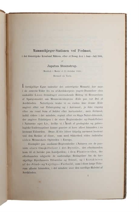 Mammuthjæger-Stationen ved Predmost, i det Østerrigske Kronland Mähren efter et Besøg der i Juni - Juli 1888. (Offprint from "Det Kongelige Danske Videnskabers Selskab").