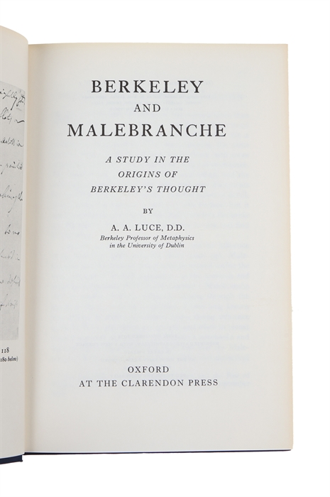 Berkeley and Malebranche : A Study in the Origins of Berkeley's Thought.