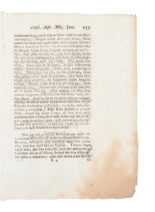 Om frossors och ältans uphäfvande genom koppor. (In: "Kungl. Svenska vetenskapsakademiens handlingar").