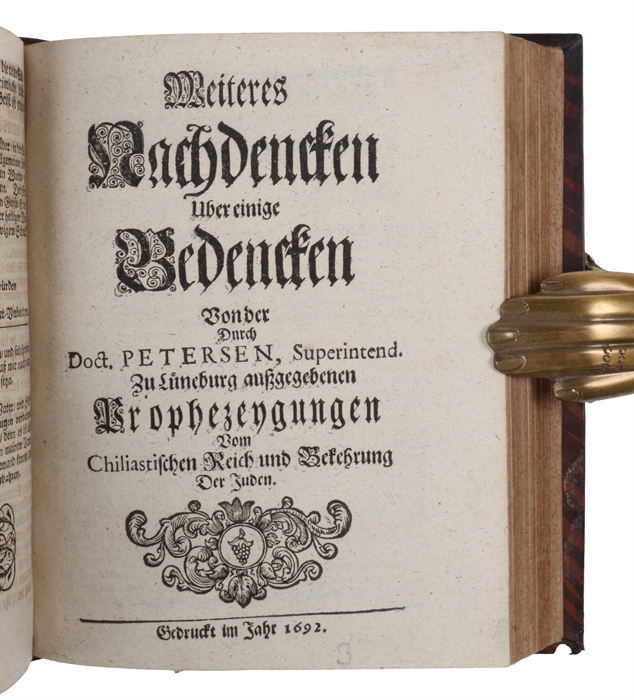 - Hans Wandal: Chiliasmi veteris et novi orthodoxa consideratio. Copenhagen, Bockenhoffer for Liebe, 1692.
- Johann Wilhelm Petersen: Send-Schreiben an einige Theologos... (No place, nor printer), 1692.
- Idem: Weiteres Nachdencken... vom Chiliastisch...