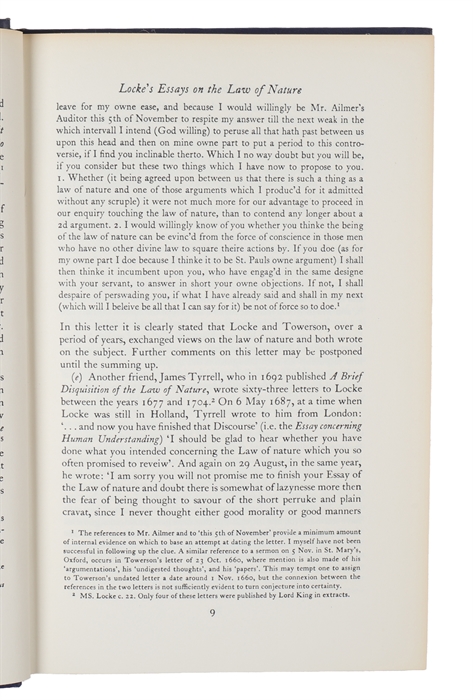 Essay on the Law of Nature. The Latin Text with a Translation, Introduction and Notes, together with Transcripts of Locke's Shorthand in his Journal for 1676.
