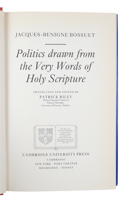 Politics drawn from the Very Words of Holy Scripture. Translated and Edited by Patrick Riley.