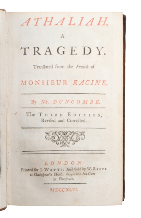 Athaliah. A tragedy (+) Lucius Junius Brutus, A Tragedy. By Duncombe (+) An Essay on Tragedy by Mr. Voltaire (+)  The Fatal Secret. A Tragedy. By Mr. Theobald (+) Philotas. A Tragedy. By Philip Frowde. The Fall of Saguntum. A Tragedy. By Phil. Frowde.