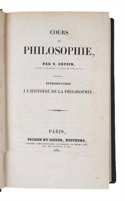 Cours de philosophie. Introduction à l'histoire de la philosophie.