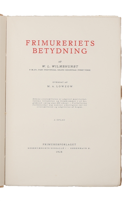 Frimureriets Betydning. 2. oplag. 