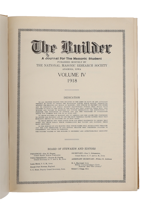 The Builder. A Journal for the Masonic Student a Journal for the Masonic Student. Volume IV.